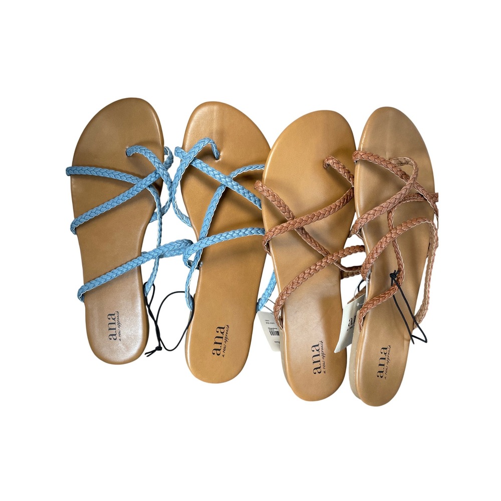 ANA Strappy Braided Thong Sandals Bundle Blue Brown Flat 10M 2 Pairs 029-0186